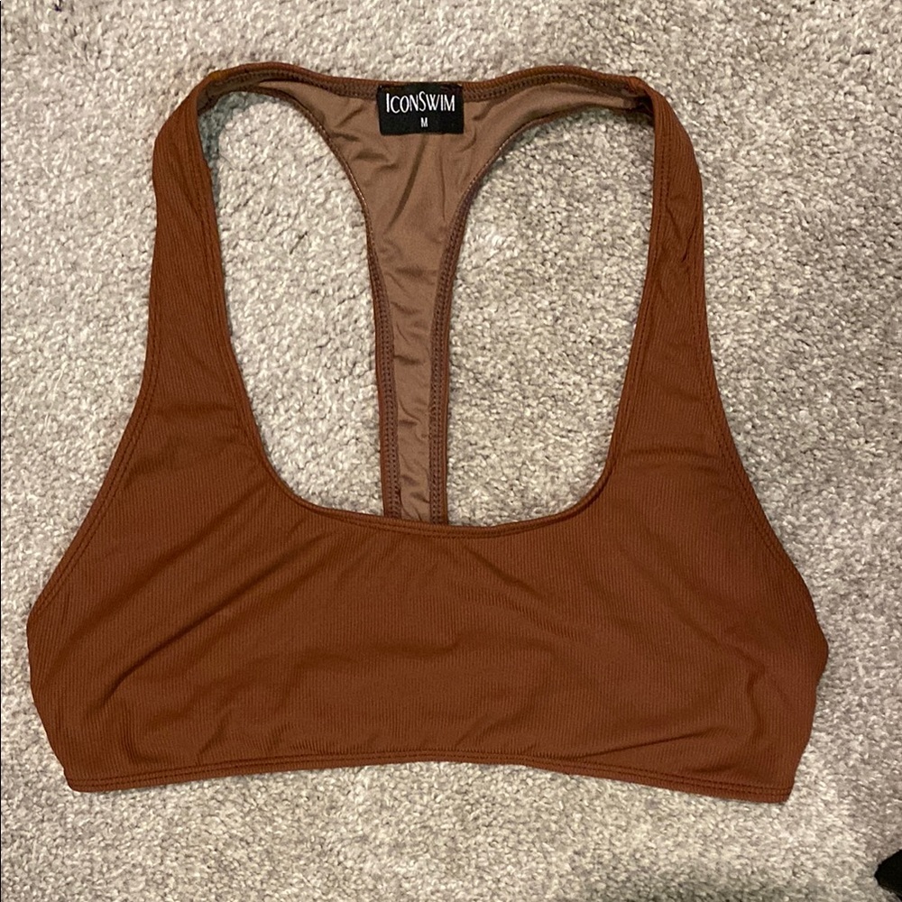 Brown Ribbed Bikini Top